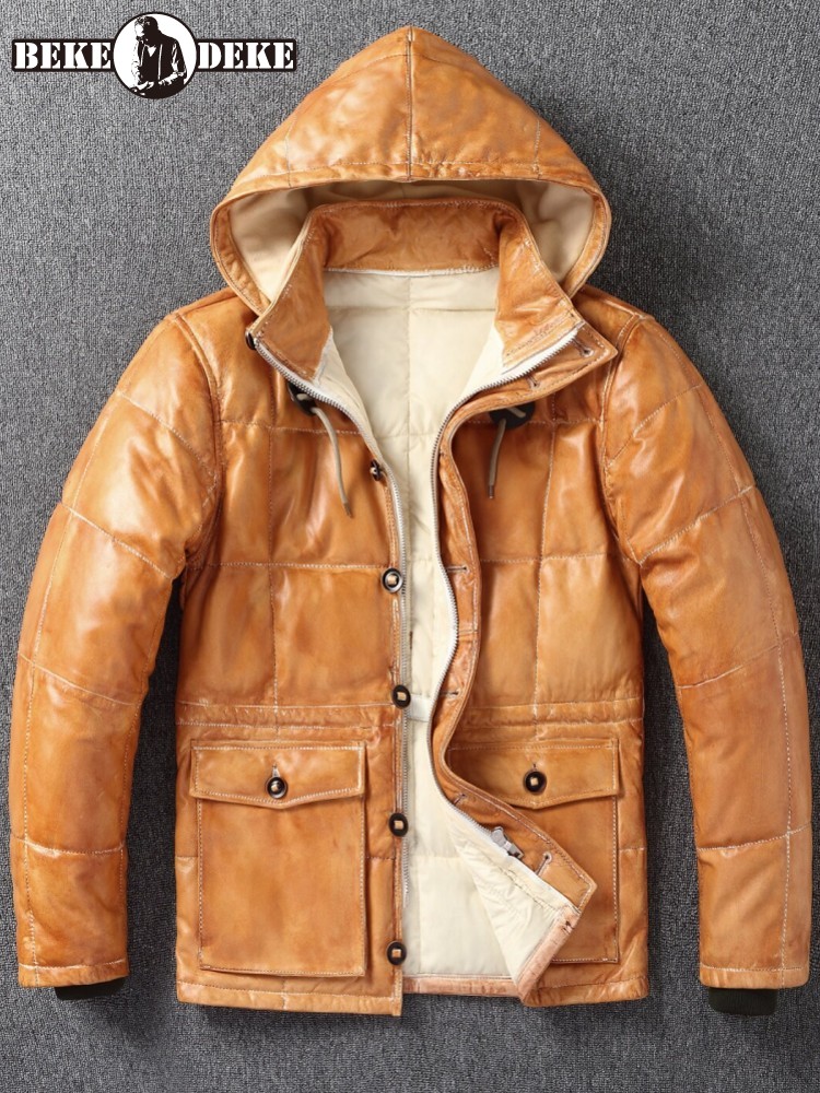 Leather Work Jacket With Hood - Jaqueta Masculina de Inverno em Couro