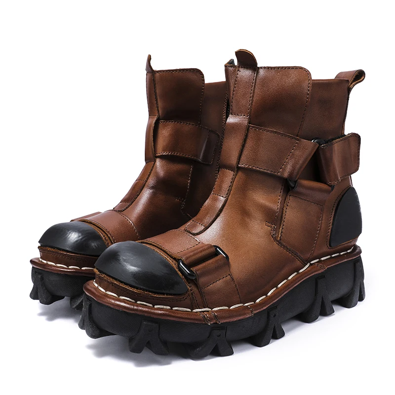 Leather Work Western - Botas de motocicleta de couro genuíno