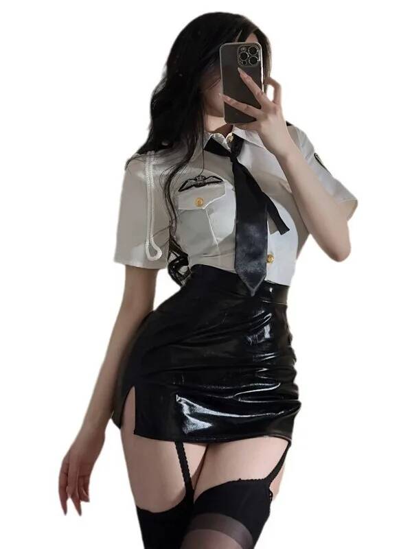 Leatherwork Letters - Conjunto de roupas sexy, gola virada