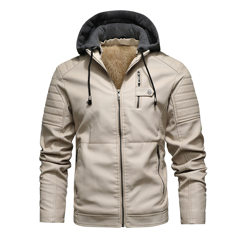 Leather Work Jacket With Hood - Casaco Masculino com Capuz, Jaqueta Grossa