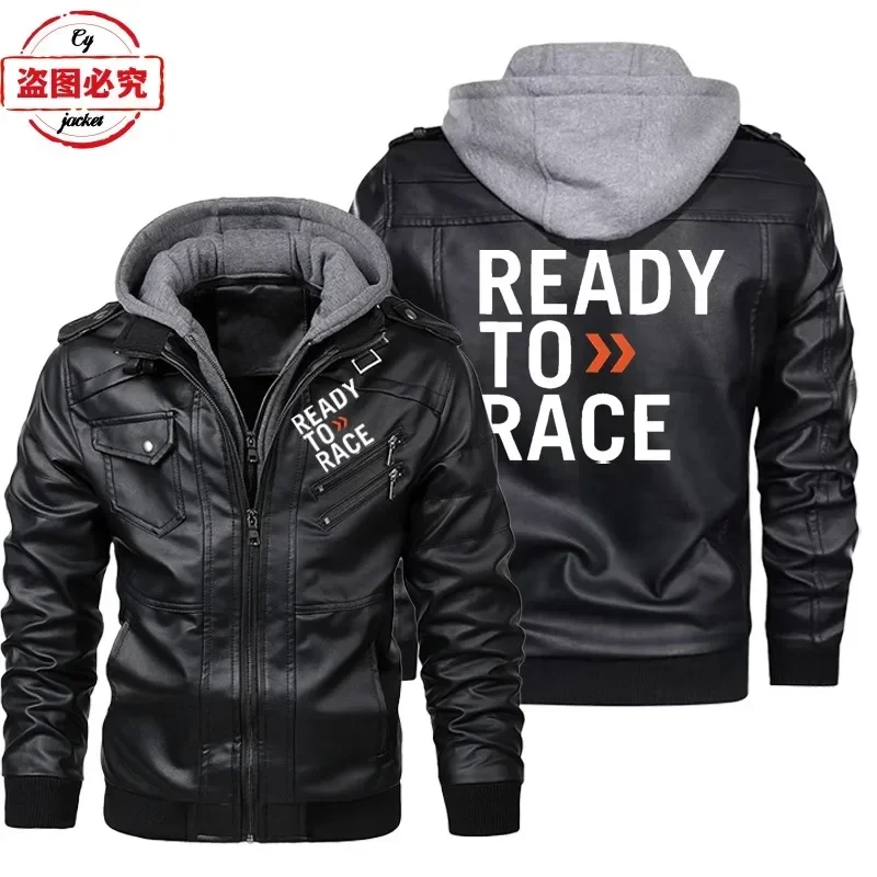 Leather Work Jacket With Hood - Jaqueta de Couro PU com Capuz