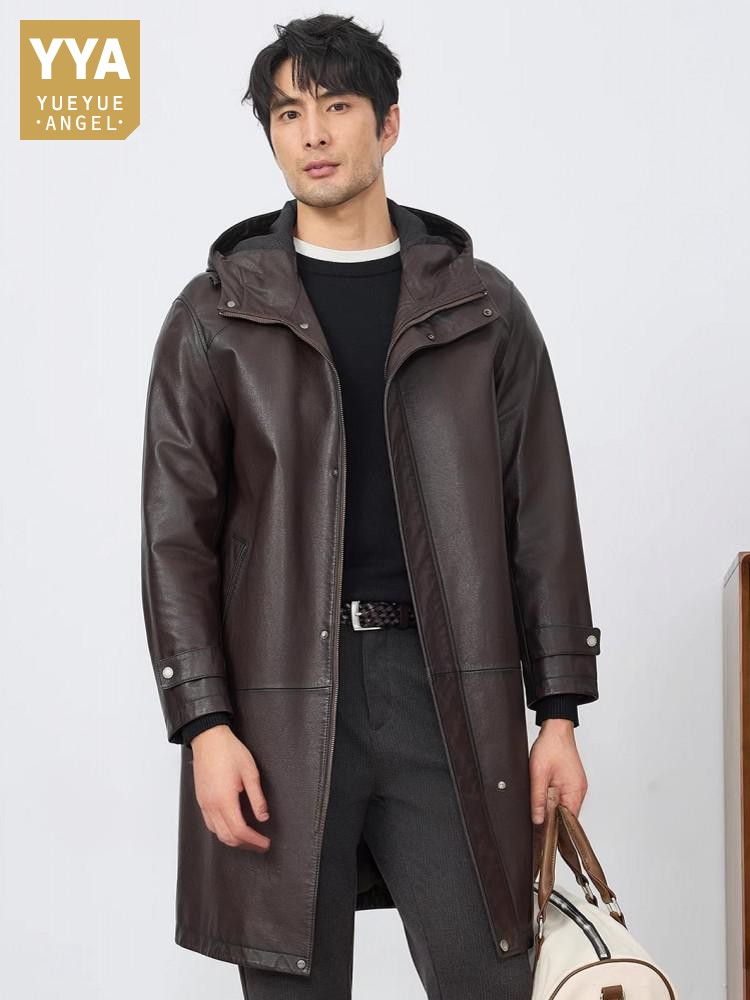 Leather Work Jacket With Hood - Moda masculina outono novo com capuz