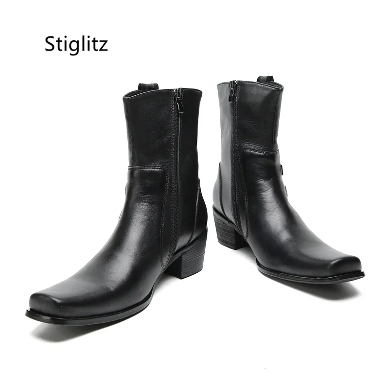 Leather Work Western - Botas de Couro Genuíno com Fivela