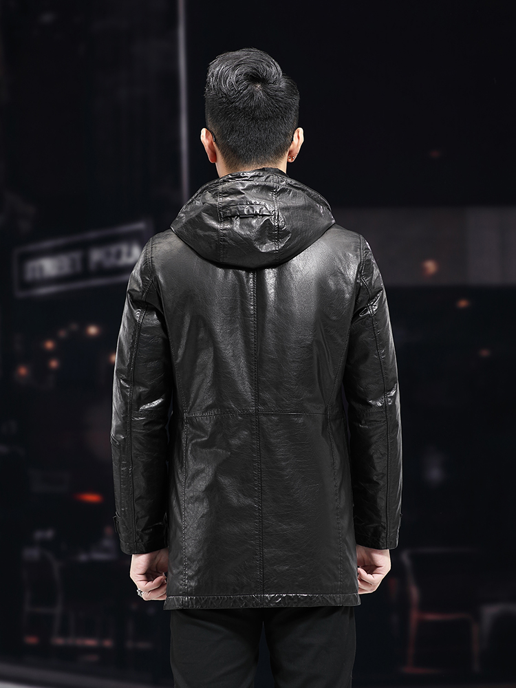 Homens inverno quente meados d - Leather Work Jacket With Hood avaliação e preço