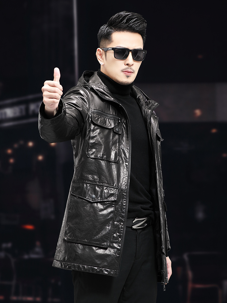 Homens inverno quente meados d - Leather Work Jacket With Hood avaliação e preço