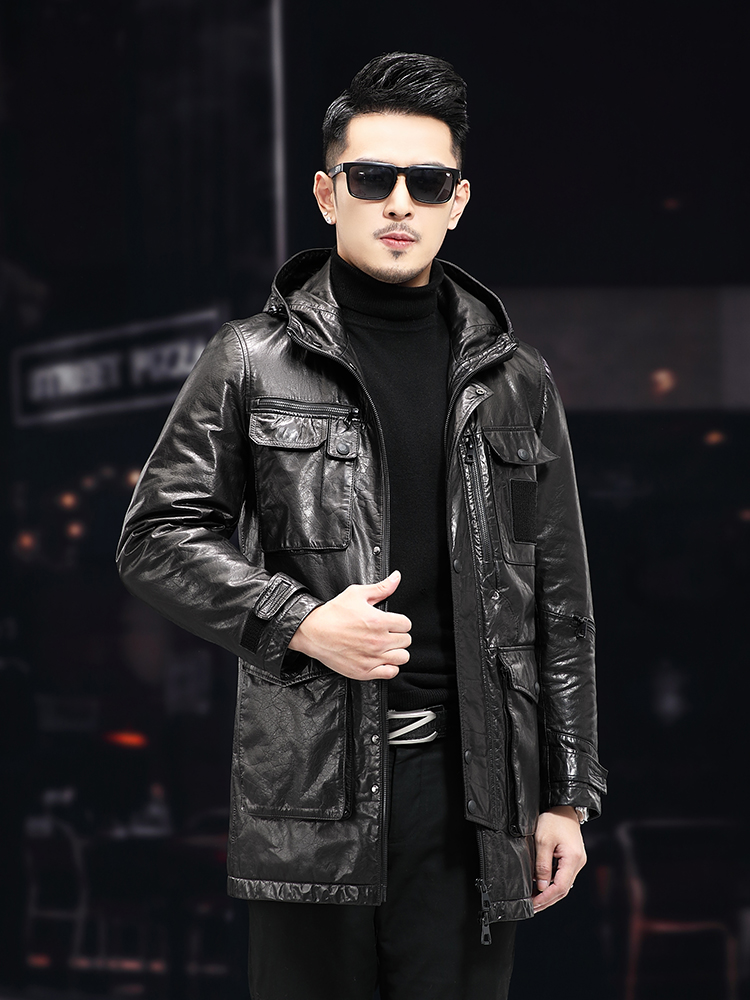 Homens inverno quente meados d - Leather Work Jacket With Hood avaliação e preço