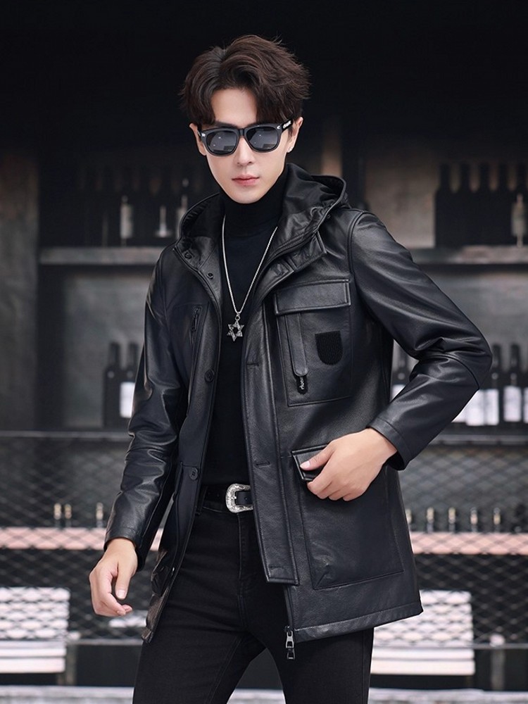Inverno negócios homens trabal - Leather Work Jacket With Hood avaliação e preço