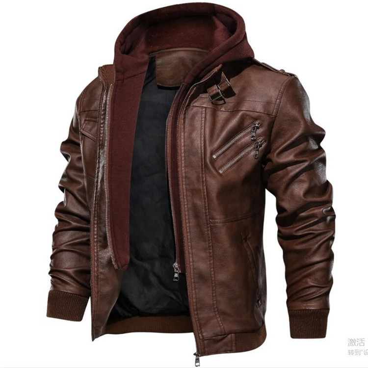 Casacos Masculinos com Capuz,  - Leather Work Jacket With Hood avaliação e preço