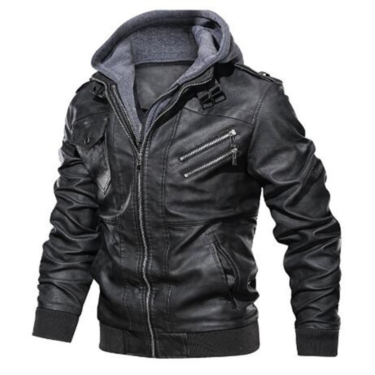 Casacos Masculinos com Capuz,  - Leather Work Jacket With Hood avaliação e preço