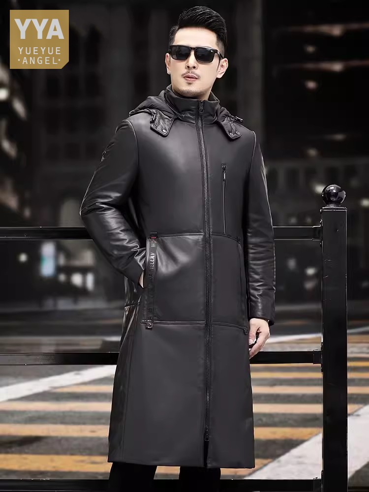 Inverno grosso quente longo ga - Leather Work Jacket With Hood avaliação e preço