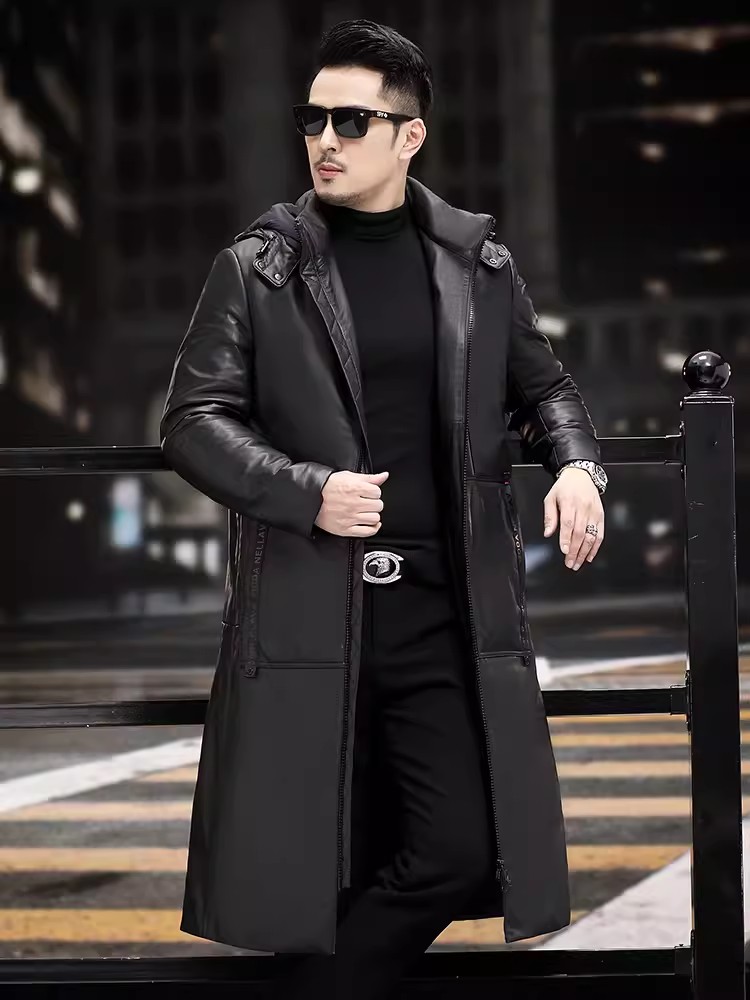 Inverno grosso quente longo ga - Leather Work Jacket With Hood avaliação e preço