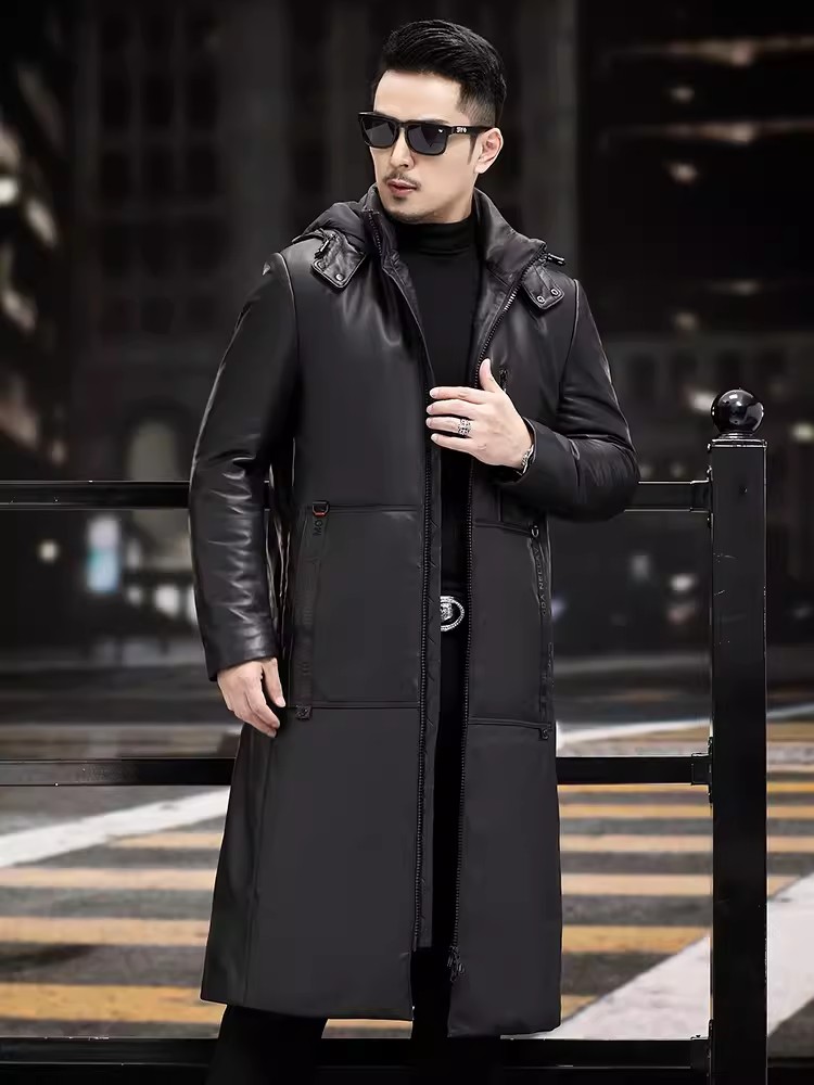 Inverno grosso quente longo ga - Leather Work Jacket With Hood avaliação e preço