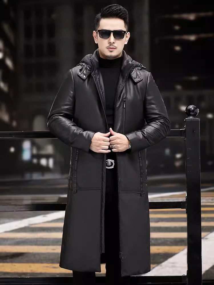 Inverno grosso quente longo ga - Leather Work Jacket With Hood avaliação e preço