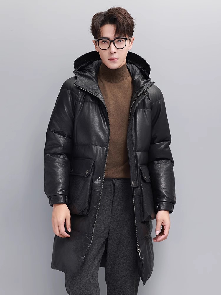 Inverno dos homens quente gans - Leather Work Jacket With Hood avaliação e preço