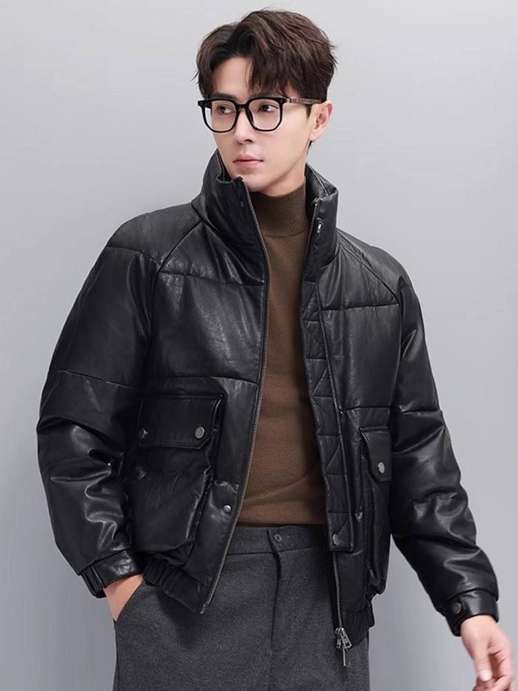 Inverno dos homens quente gans - Leather Work Jacket With Hood avaliação e preço