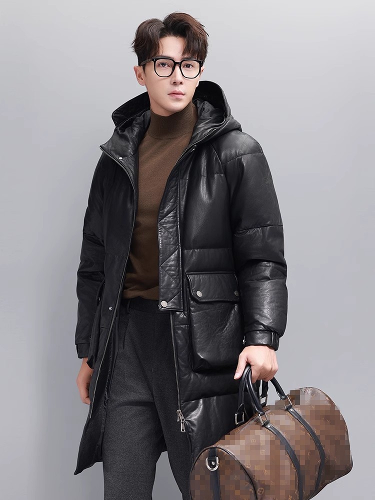 Inverno dos homens quente gans - Leather Work Jacket With Hood avaliação e preço