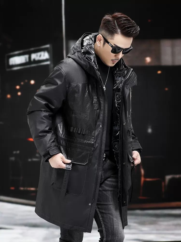 Inverno casaco de couro genuín - Leather Work Jacket With Hood avaliação e preço