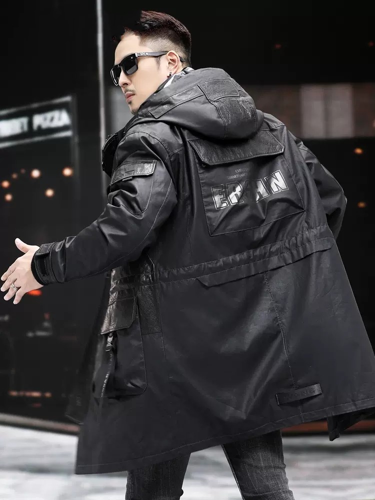 Inverno casaco de couro genuín - Leather Work Jacket With Hood avaliação e preço
