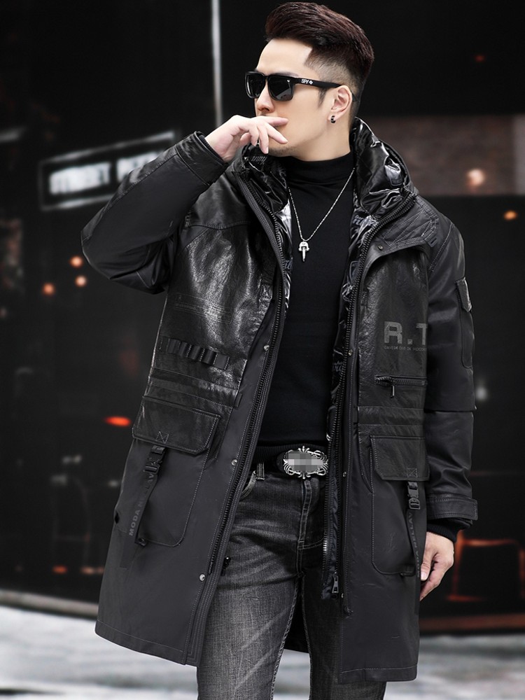 Inverno casaco de couro genuín - Leather Work Jacket With Hood avaliação e preço