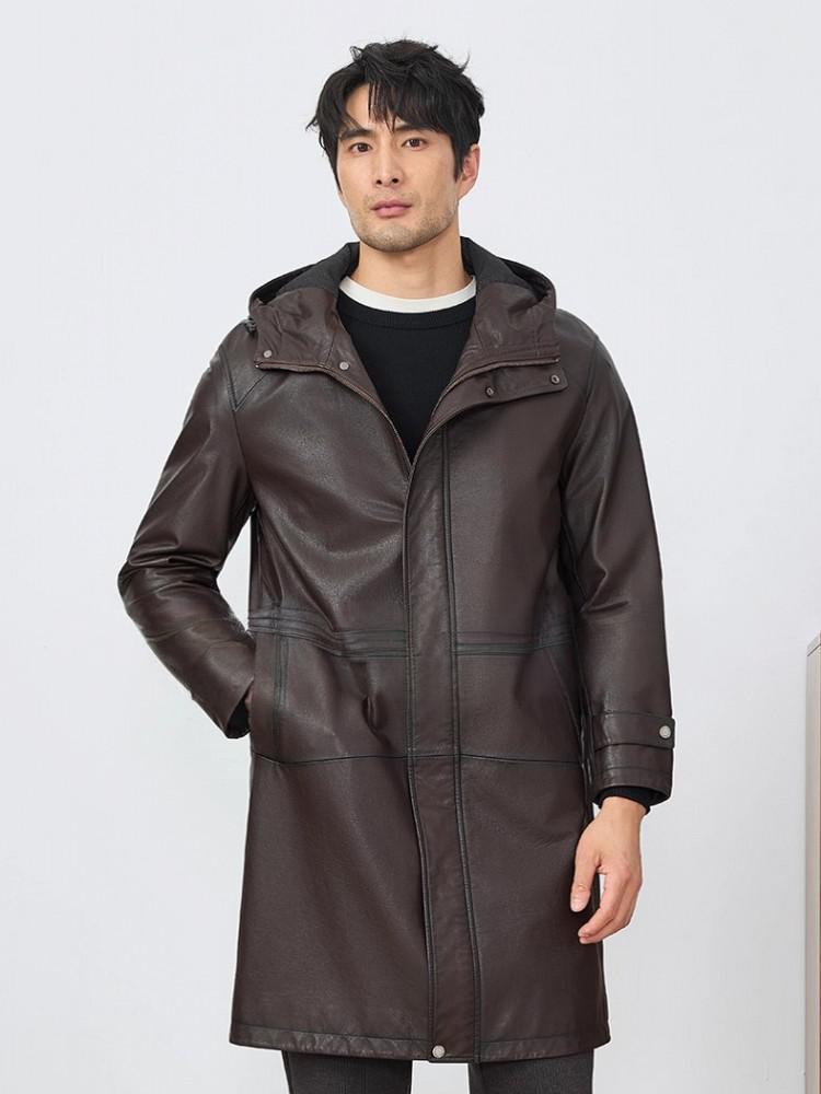 Moda masculina outono novo com - Leather Work Jacket With Hood avaliação e preço
