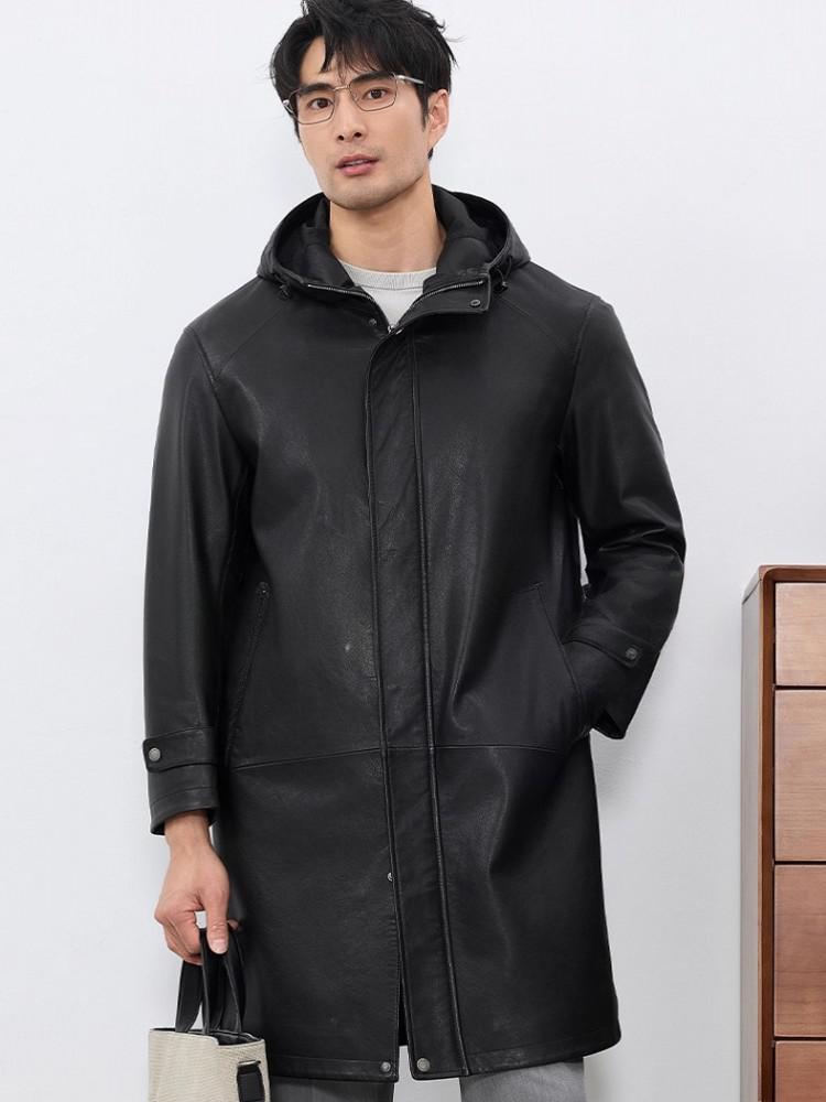 Moda masculina outono novo com - Leather Work Jacket With Hood avaliação e preço
