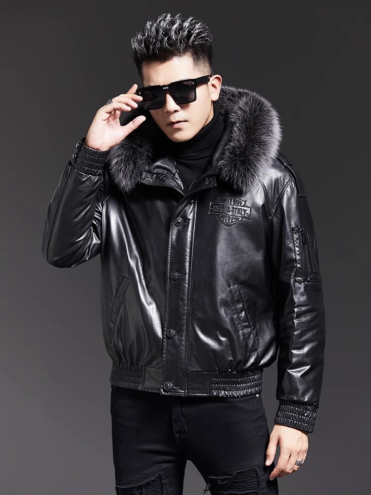 Moda masculina inverno gola de - Leather Work Jacket With Hood avaliação e preço