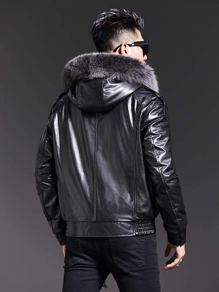 Moda masculina inverno gola de - Leather Work Jacket With Hood avaliação e preço