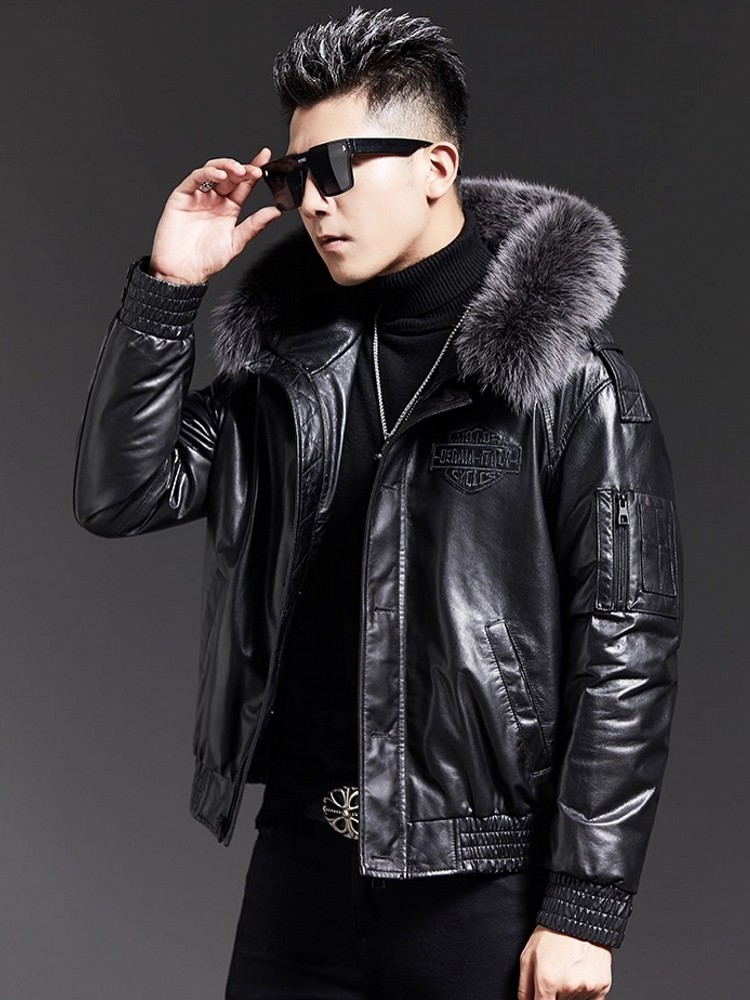 Moda masculina inverno gola de - Leather Work Jacket With Hood avaliação e preço